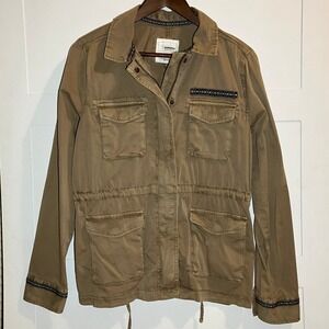 Sonoma Women's Medium‎ Utility Jacket Khaki Tan Field Coat Pockets Cotton Zip